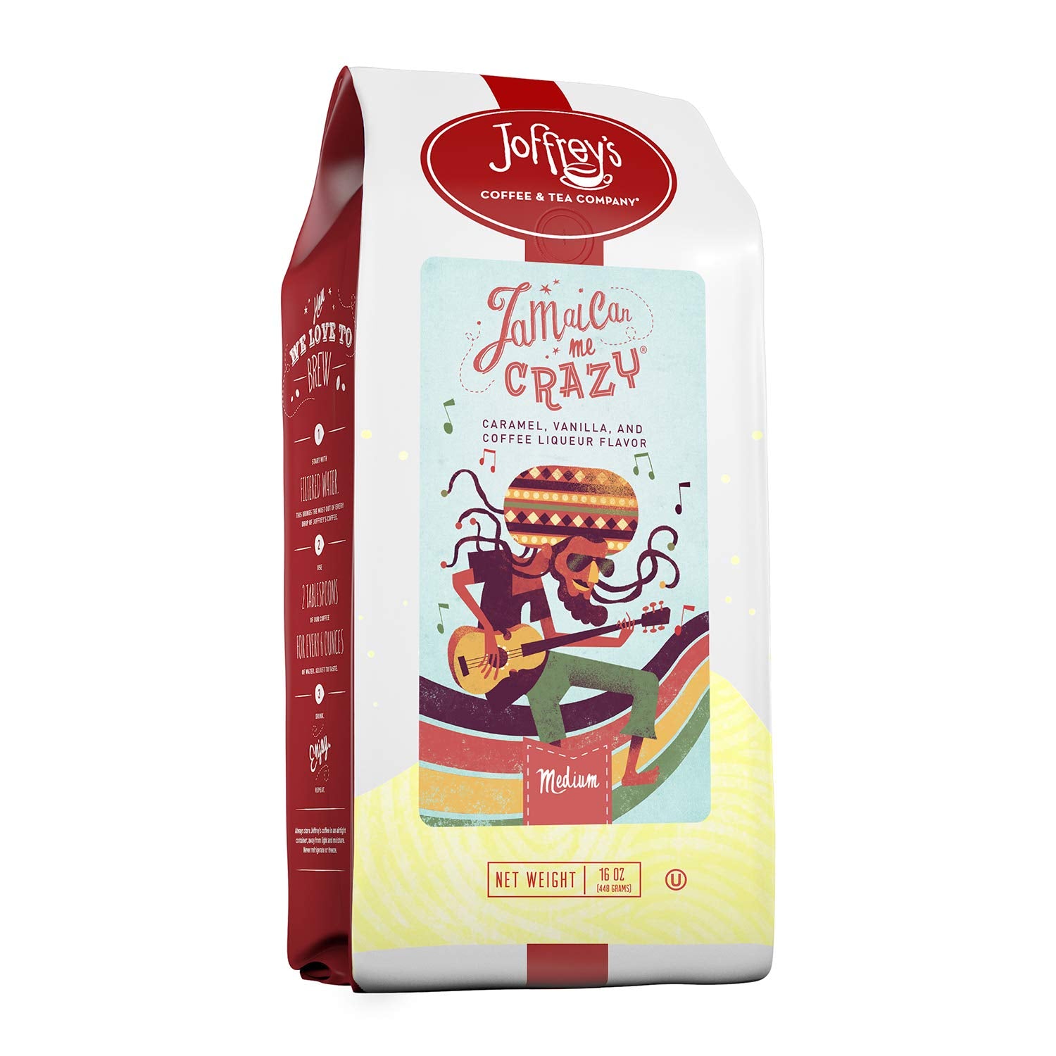 Joffrey's Coffee - Jamaican Me Crazy, Flavored Coffee, Artisan Medium Roast, Arabica Coffee Beans, Caramel, Vanilla, & Coffee Liqueur Flavor, Brew or