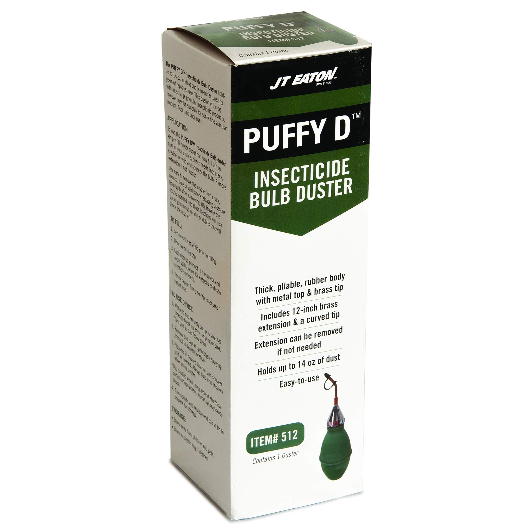 Puff-D 512 Puffy-D Bulb Insecticidal Duster, Heavy-Duty Dust Applicator for Pest Control, Green