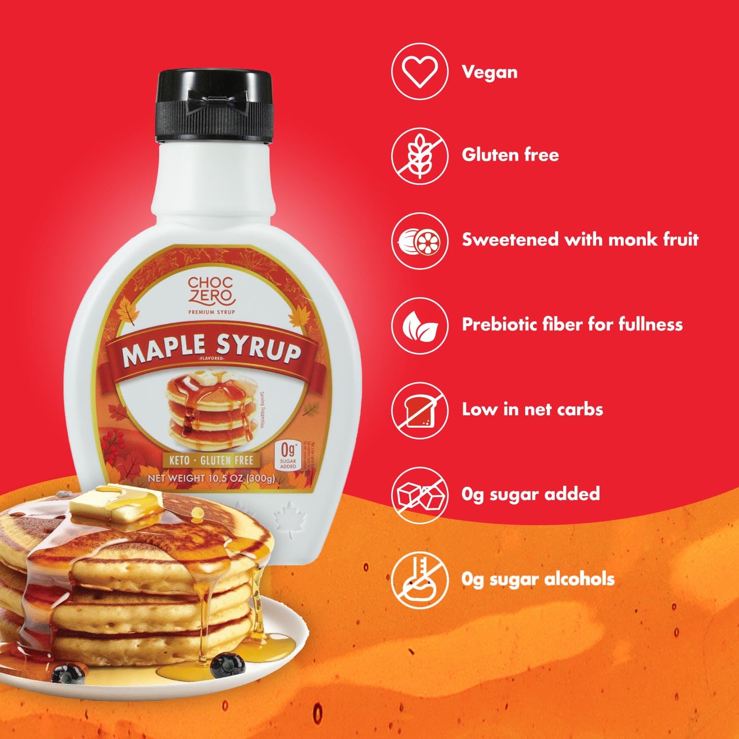 ChocZero Maple Syrup, Sugar Free, Low Carb, Sugar Alcohol Free, Gluten Free, No Preservatives, Non-GMO Dessert and Breakfast Topping Syrup, 10.5oz