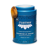 JusTea CHAMOMILE DREAM | Loose Leaf Herbal Tea | Tin with Hand Carved Tea Spoon |40+ Cups (1.6oz) | Caffeine Free | Award-Winning | Fair Trade |