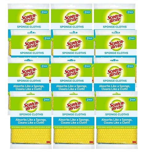 Scotch-Brite Sponge Cloth - 24-Pack (12 Packs of 2 Each), Reusable and Washable, Highly Absorbent, Multi-Purpose Cleaning Cloths