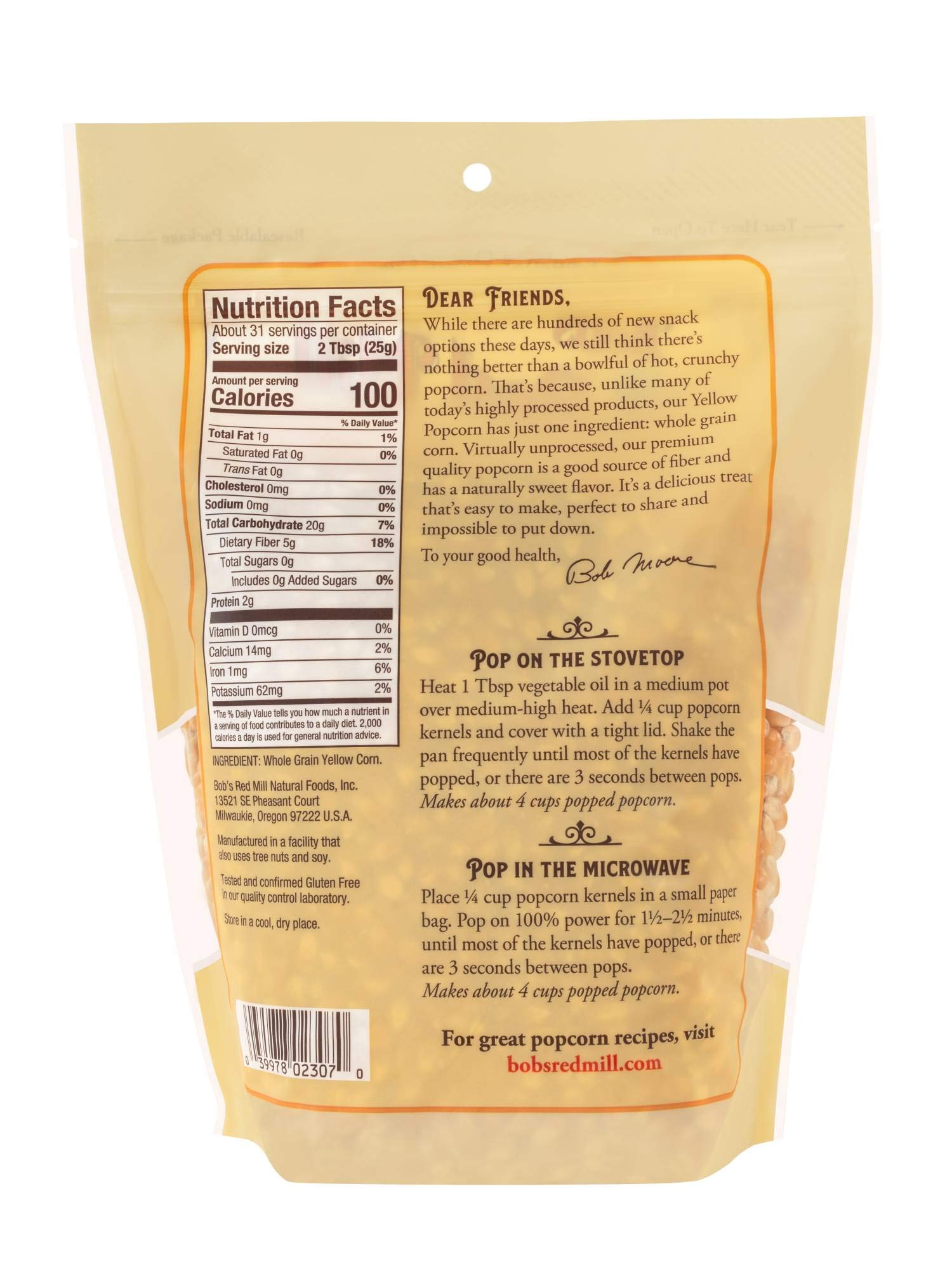 Bob's Red Mill Yellow Popcorn, 30oz (Pack of 1) - Non GMO, Whole Grain, Vegan, Kosher