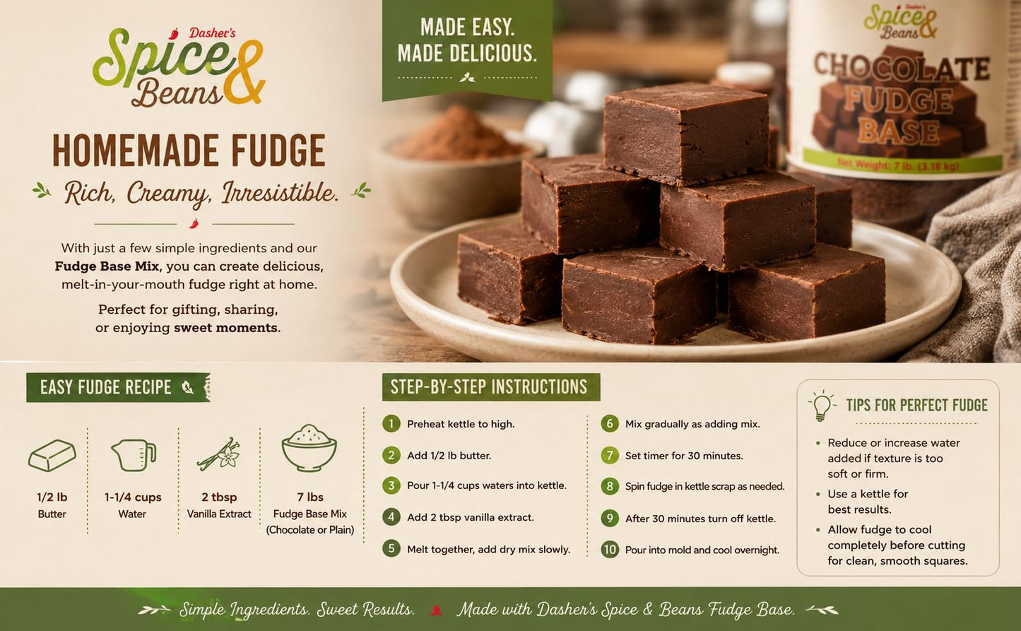 Chocolate Fudge Base Mix for Homemade Creamy Fudge Candy, Dessert Bars, Bakery Treats & Confection Recipes, Bulk 7 lb Container, by Dasher’s Spice