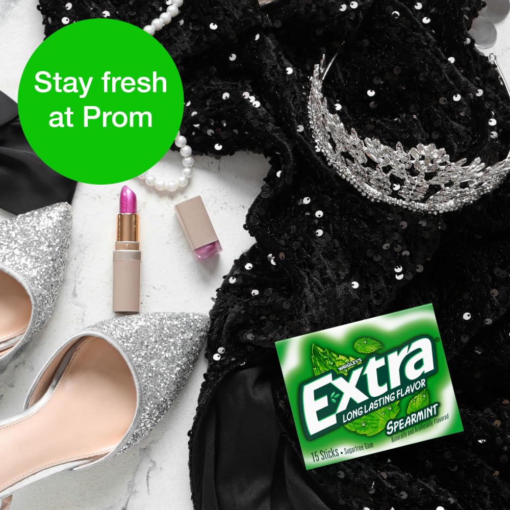 Extra, Spearmint Sugar Free Chewing Gum Grad Gifts Prom Essentials Mint Gum, 15 Stick Slim Pack, 15 Count