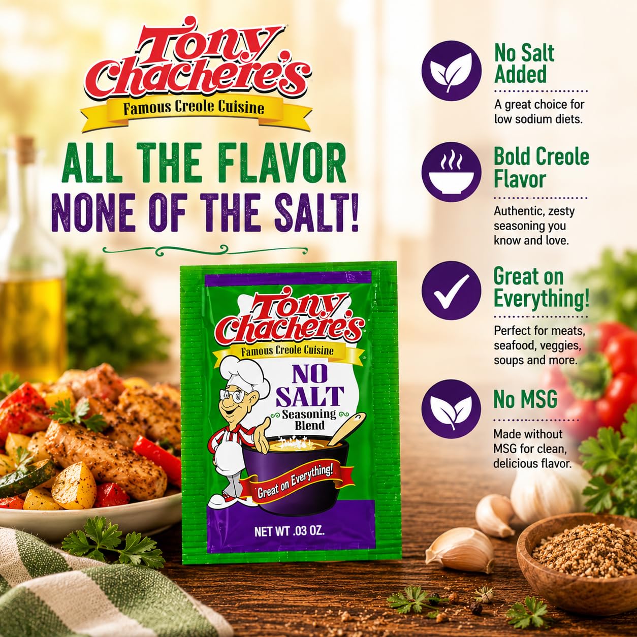 Tony Chachere's Creole Seasoning 32oz (1 Pack with No Salt Packet)