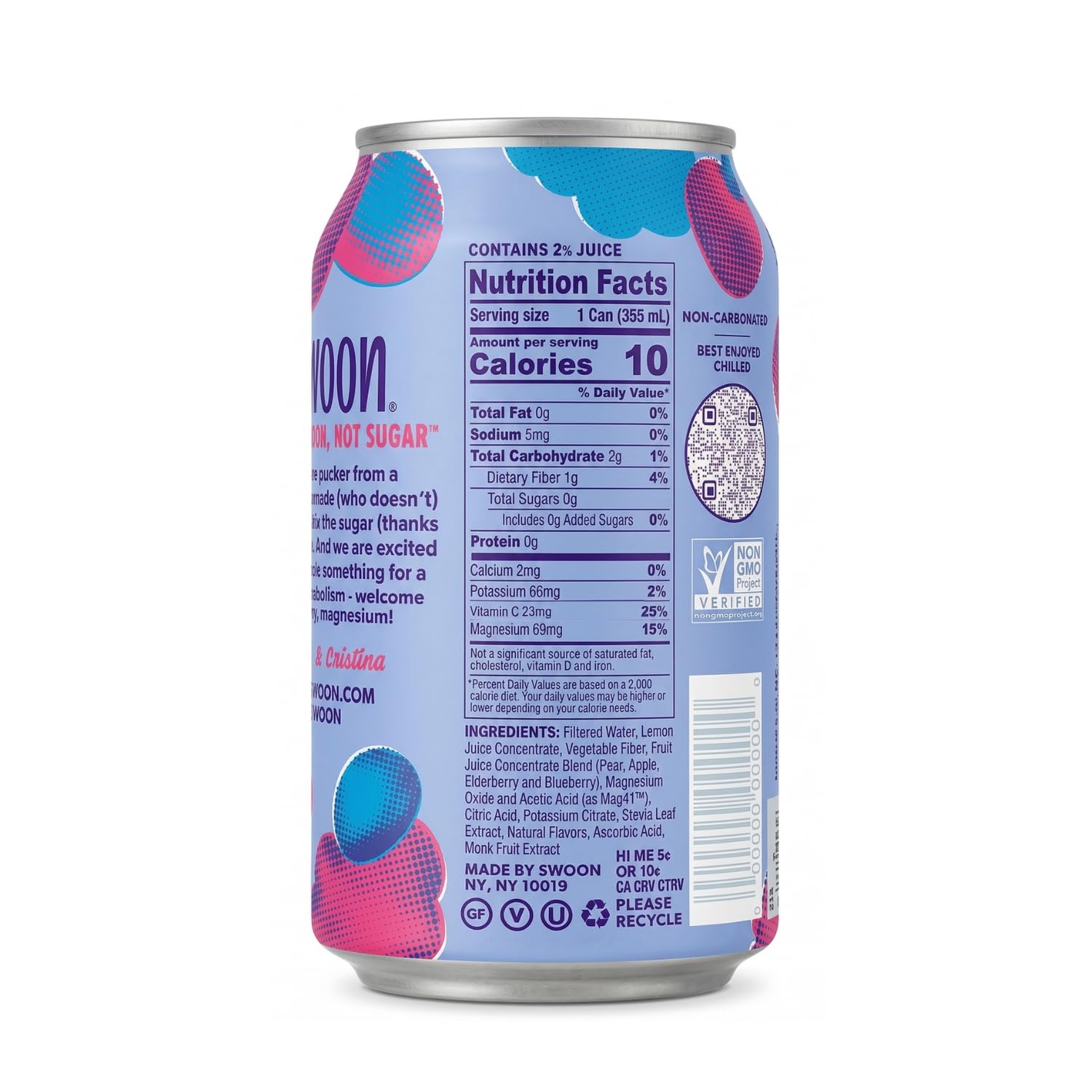 Swoon Swoonberry Lemonade - Zero Sugar Lemonade Drink with Magnesium, Sugar Free Berry Flavor, Low Calorie Beverage, Healthy Soda Alternative, Sugar