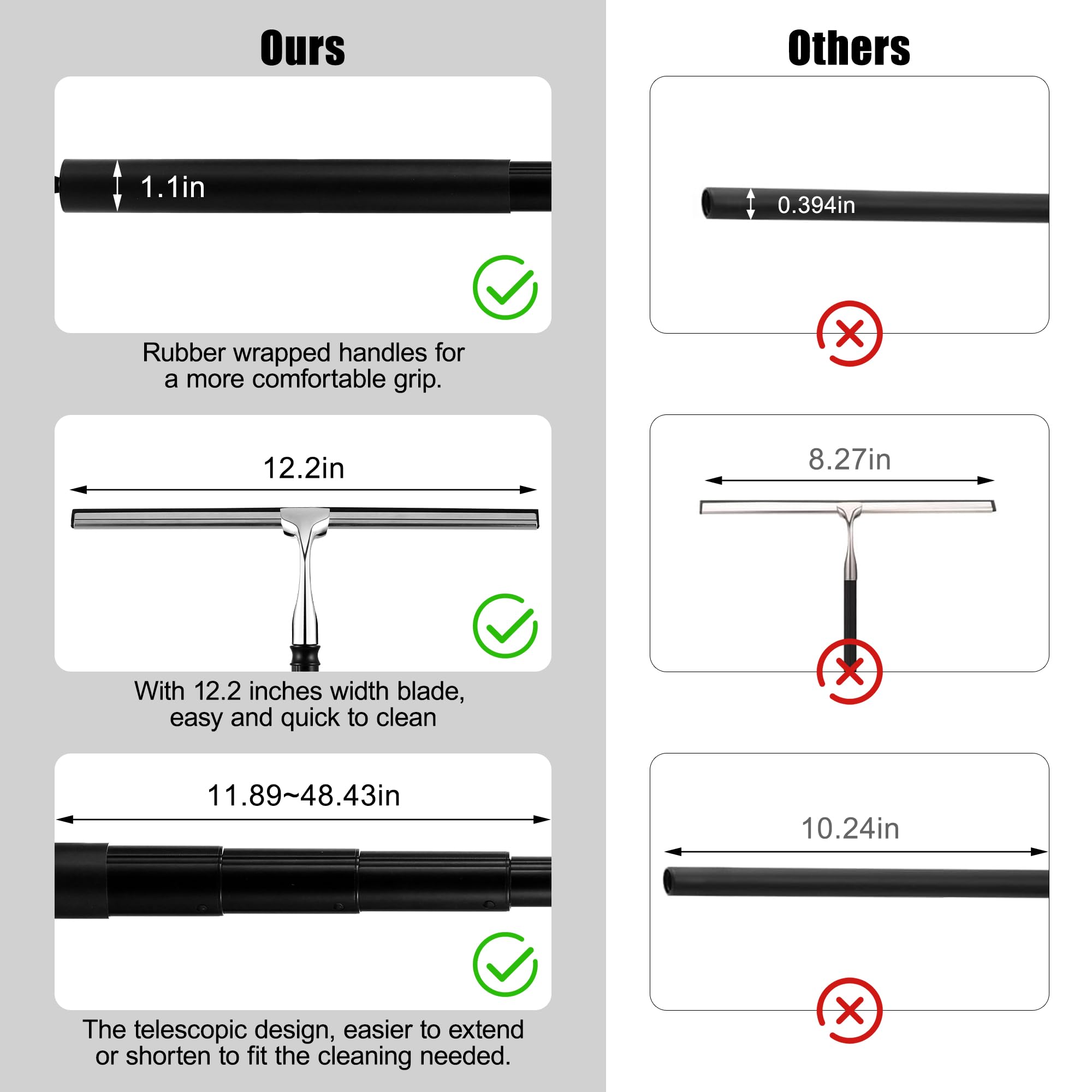 Toncoke 2 in 1 Window Squeegee, Shower Squeegee Window Cleaning Kit with Extension Pole Long Handle Squeegee for Shower Glass Floor Bathroom Home