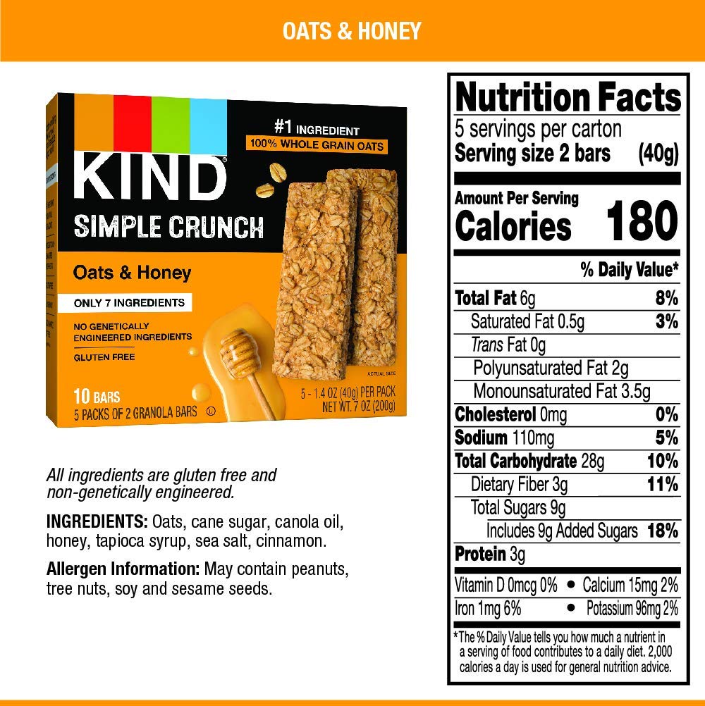 KIND Simple Crunch, Oats & Honey, 7 Oz (Pack Of 5)