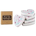 PETALY HOME 5 Pack Heart Shaped Sponges, Non-Scratch Cleaning Sponges with Floral Pattern, Kitchen Heavy Duty Scrub Sponge, Pop Up Eco Valentine's Day
