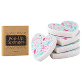 PETALY HOME 5 Pack Heart Shaped Sponges, Non-Scratch Cleaning Sponges with Floral Pattern, Kitchen Heavy Duty Scrub Sponge, Pop Up Eco Valentine's Day