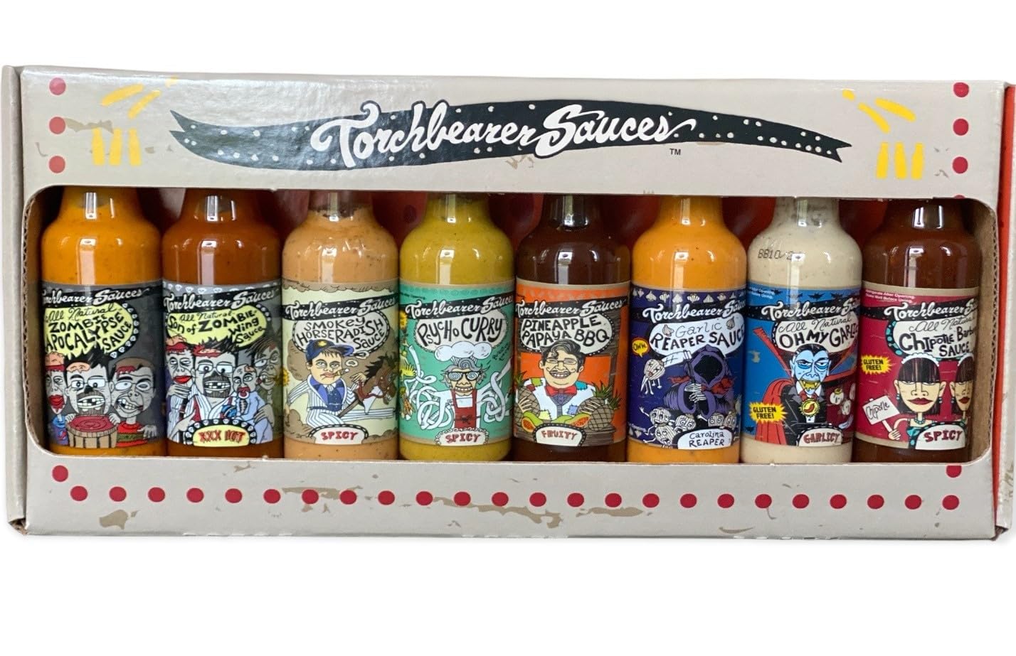 Torchbearer Sauces Hot Sauce Variety Gift Box of Minis, 8ct 1.75oz Bottles from Mild to Wild - All Natural Hot Sauce, Extract-Free, Preservative-Free
