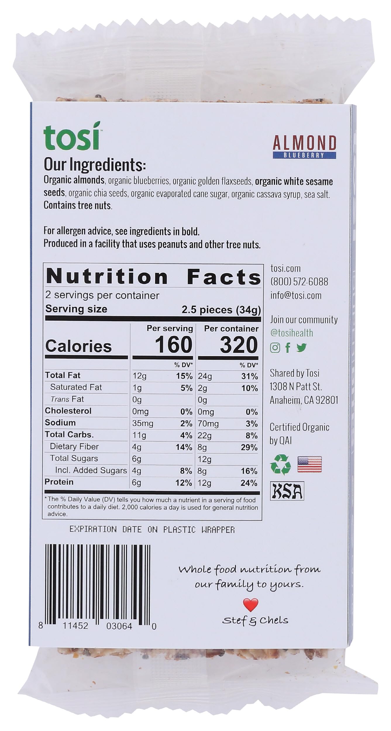 Tosi Superbites, Almond Blueberry, 2.4 Oz
