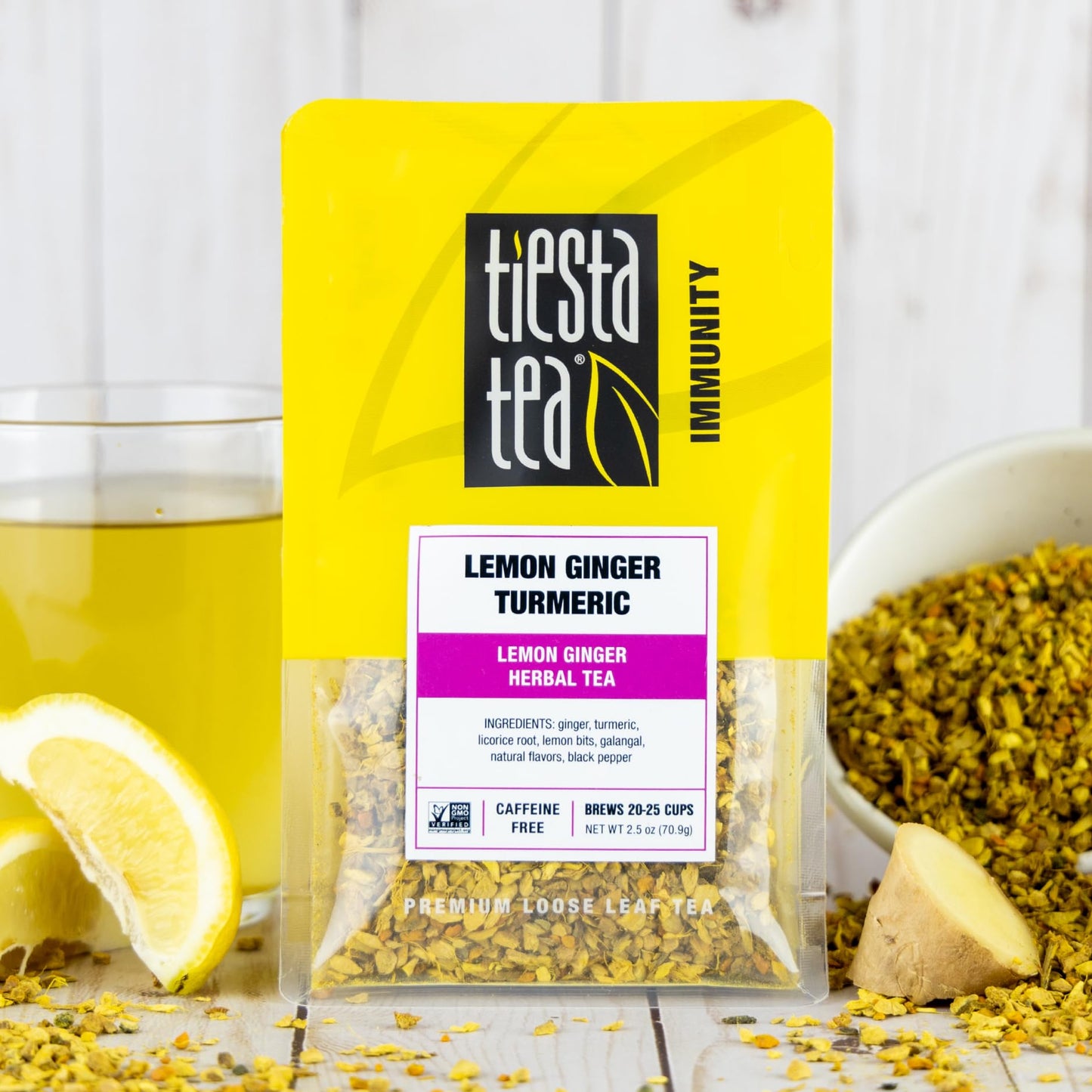 Tiesta Tea - Lemon Ginger Turmeric, Loose Leaf, Lemon Ginger Herbal Tea, Premium Blend, Non Caffeinated Herbal, Make Hot or Iced Brews Up to 25 Cups