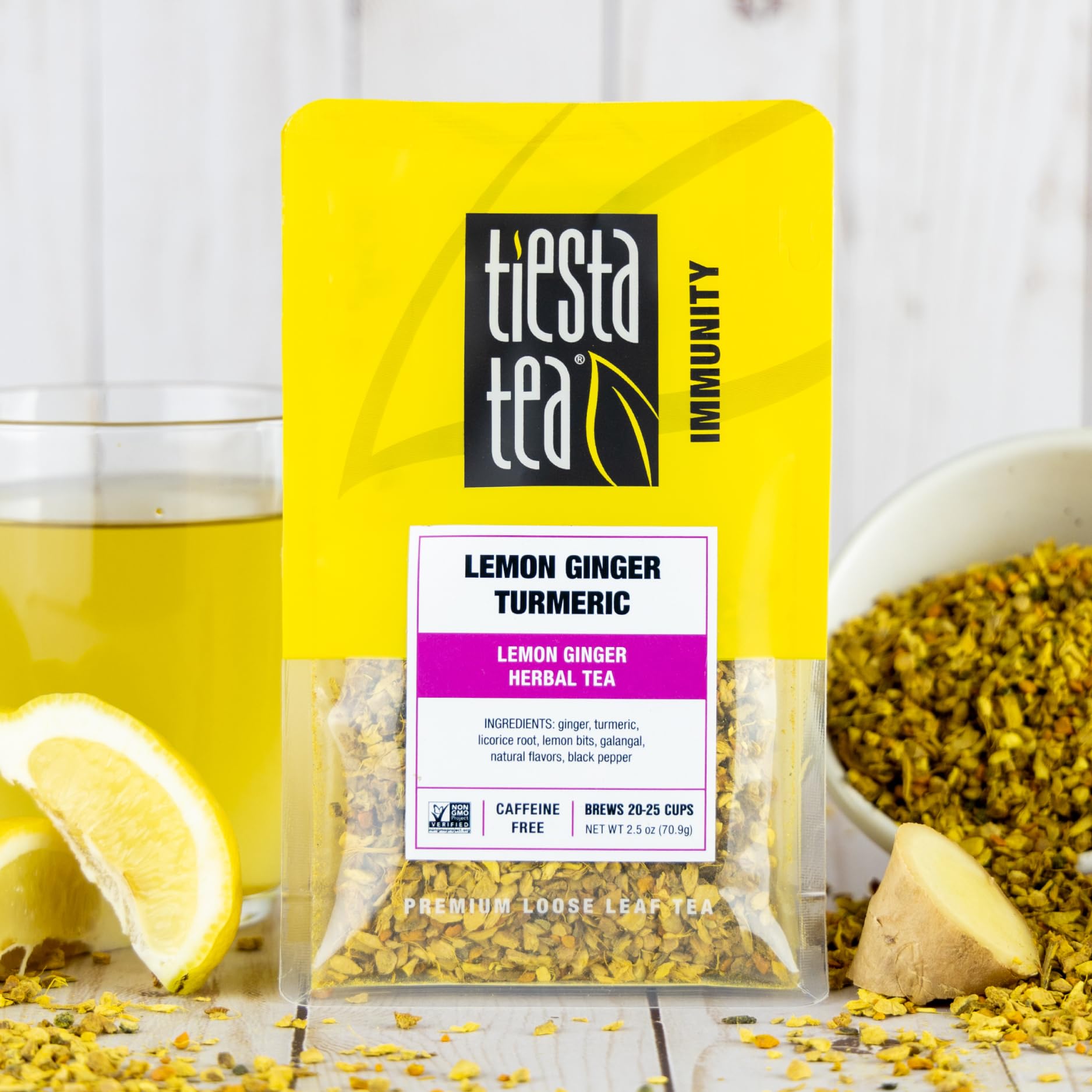 Tiesta Tea - Lemon Ginger Turmeric, Loose Leaf, Lemon Ginger Herbal Tea, Premium Blend, Non Caffeinated Herbal, Make Hot or Iced Brews Up to 25 Cups