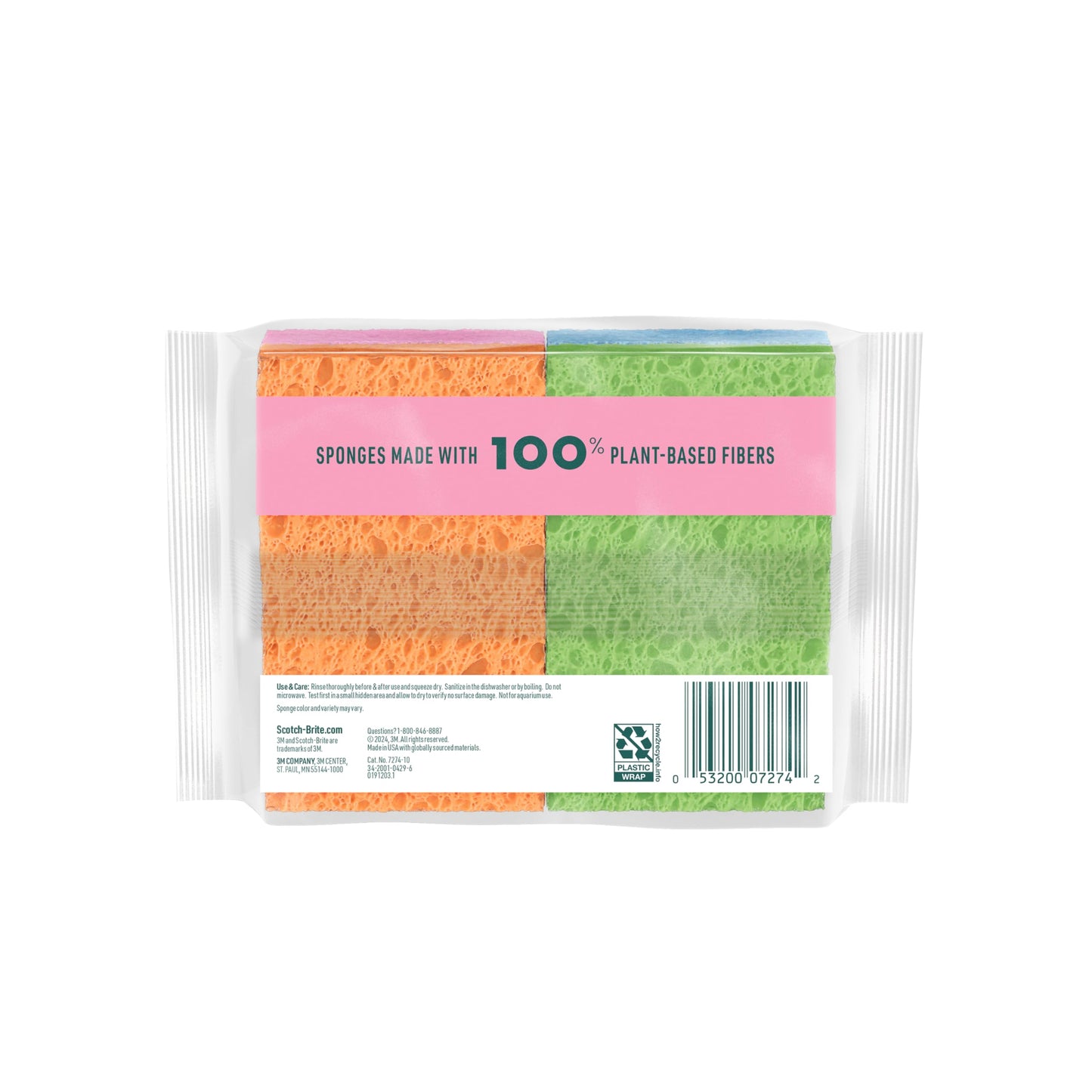 Scotch-Brite Multi-Purpose Kitchen Sponges, 16 Total (4 Packs of 4), Highly Absorbent Non-Scratch Dish Sponges, Plant-Based Fibers, Dishwasher-Safe