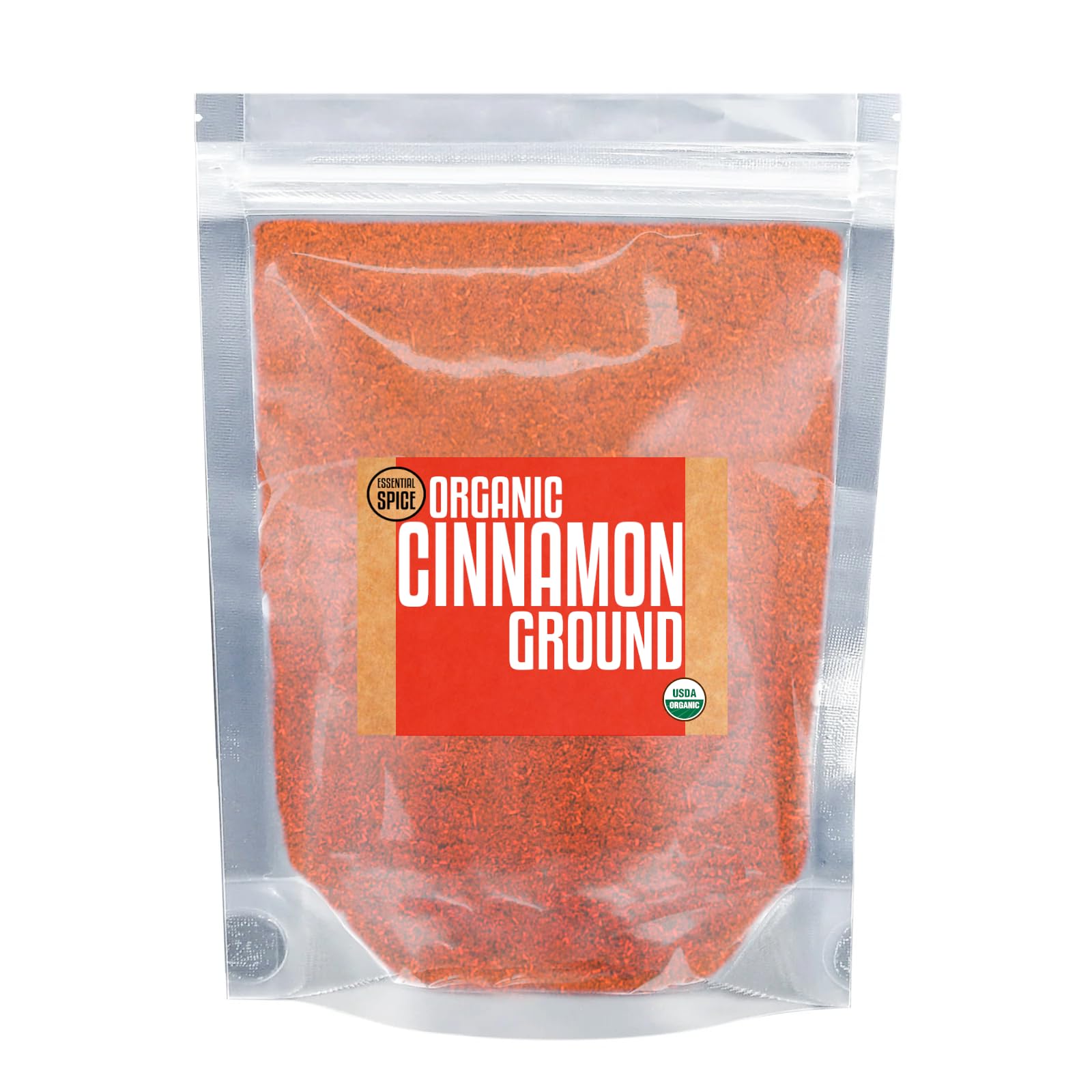 Essential Spice Organic Ground Cinnamon (Cassia) - Warm, Sweet & Aromatic Cinnamon Powder - Perfect for Baking, Beverages, Desserts & Savory Dishes