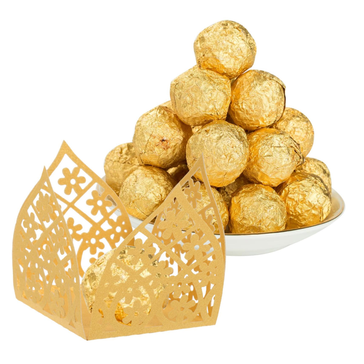 iplusmile 50Pcs Decorative Chocolate Wrappers Truffle Cups for Weddings and Parties Hollow Liners for Baking Table Centerpieces