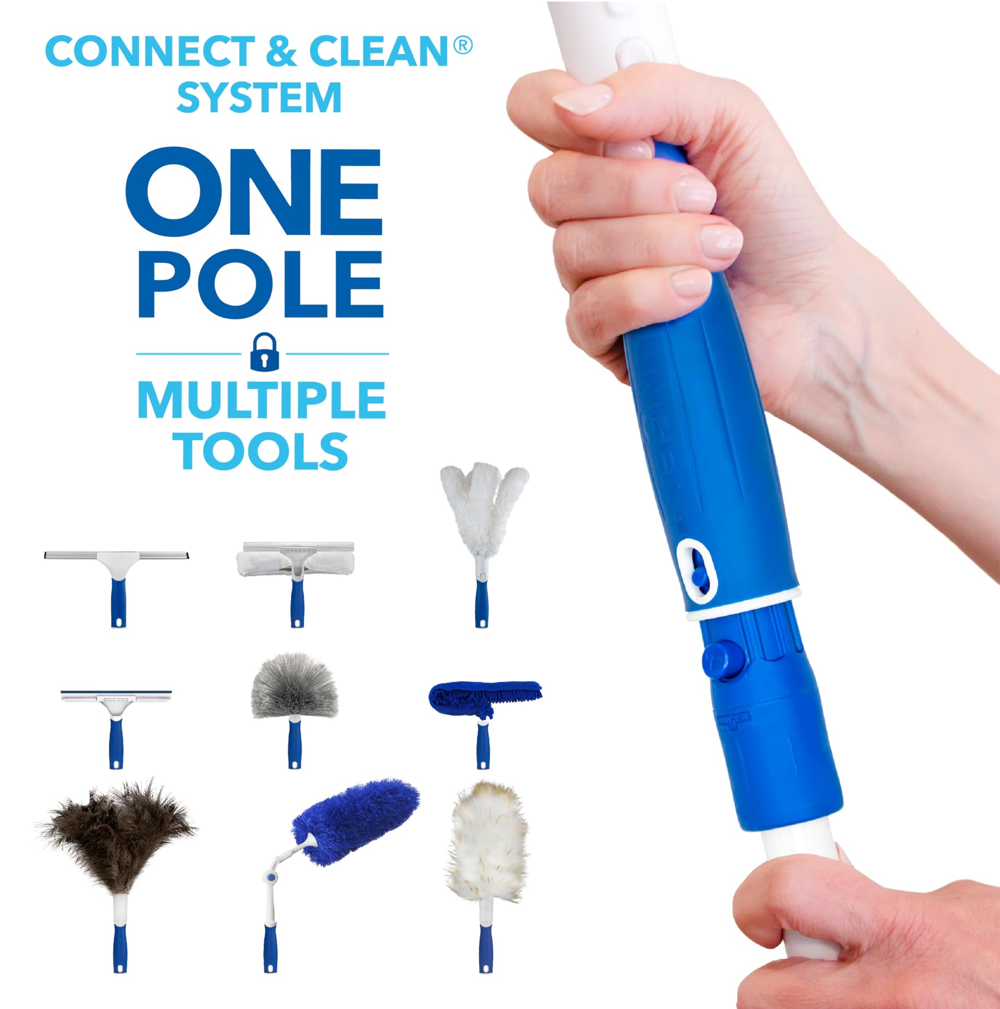 Unger Connect and Clean Dusting Kit with 4' Steel Pole, Features Microfiber Duster, Cobweb and Corner Duster and Wide Blind Duster, High-Access
