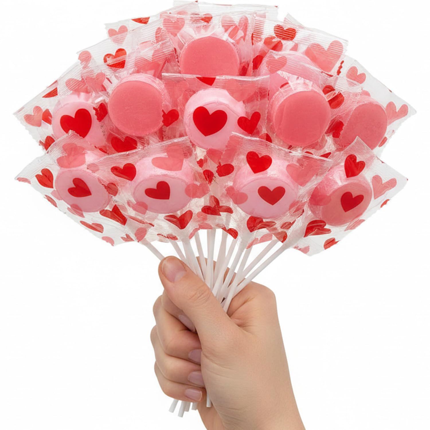 Valentine Red & Pink Heart Printed Lollipops - (Pack of 57) - Ideal for Valentine's Day Parties, Party Favors, Classroom Treats & Gift Bags