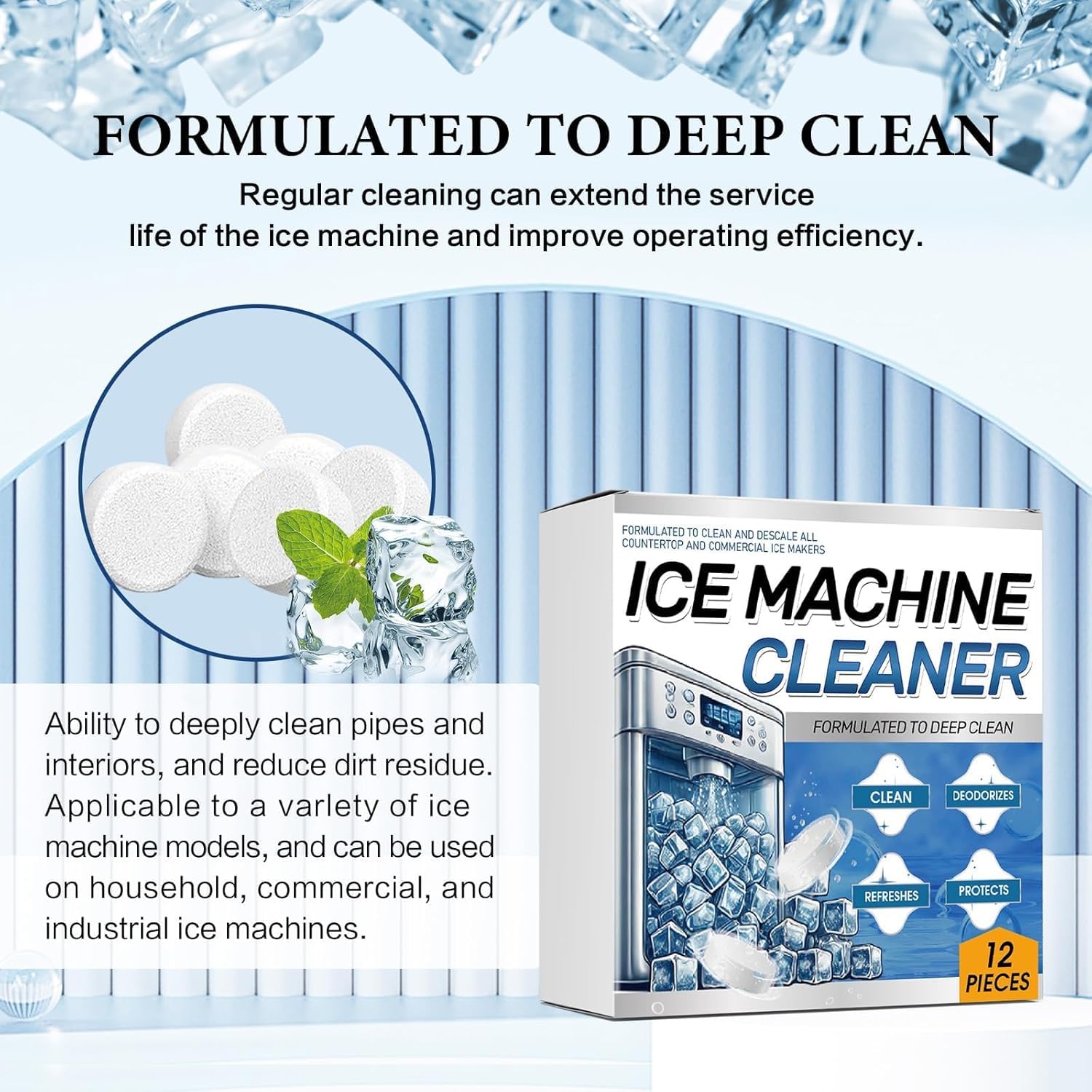 F FENG PEI Ice Machine Cleaner Maker Descaler - Compatible with Opal, Frigidaire, GE Profile, Kitchenaid, Nickel Safe Scale Remover for Countertop