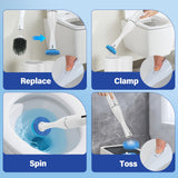 Electric Toilet Brush Scrubber and Holder Set,Electric Toilet Bowl Cleaning Kit with 8 Disposable Refill Heads,Hard Nylon Brush and Soft Silicone