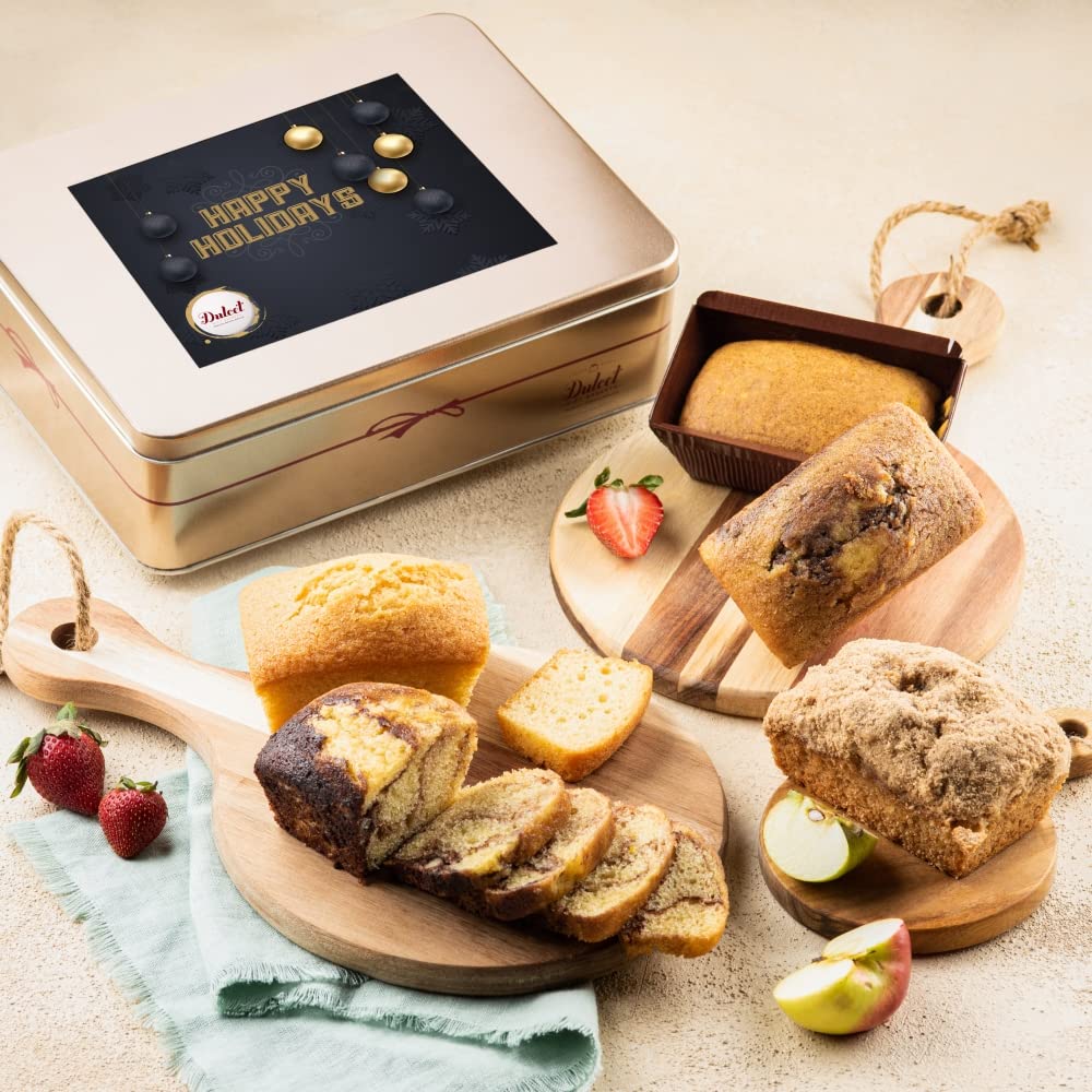 Dulcet Gift Baskets Tea Loaf Assortment with Fresh Baked Marble, Apple cinnamon & Pumpkin Cake Delightful Flavors for Holidays, Birthday, Sympathy