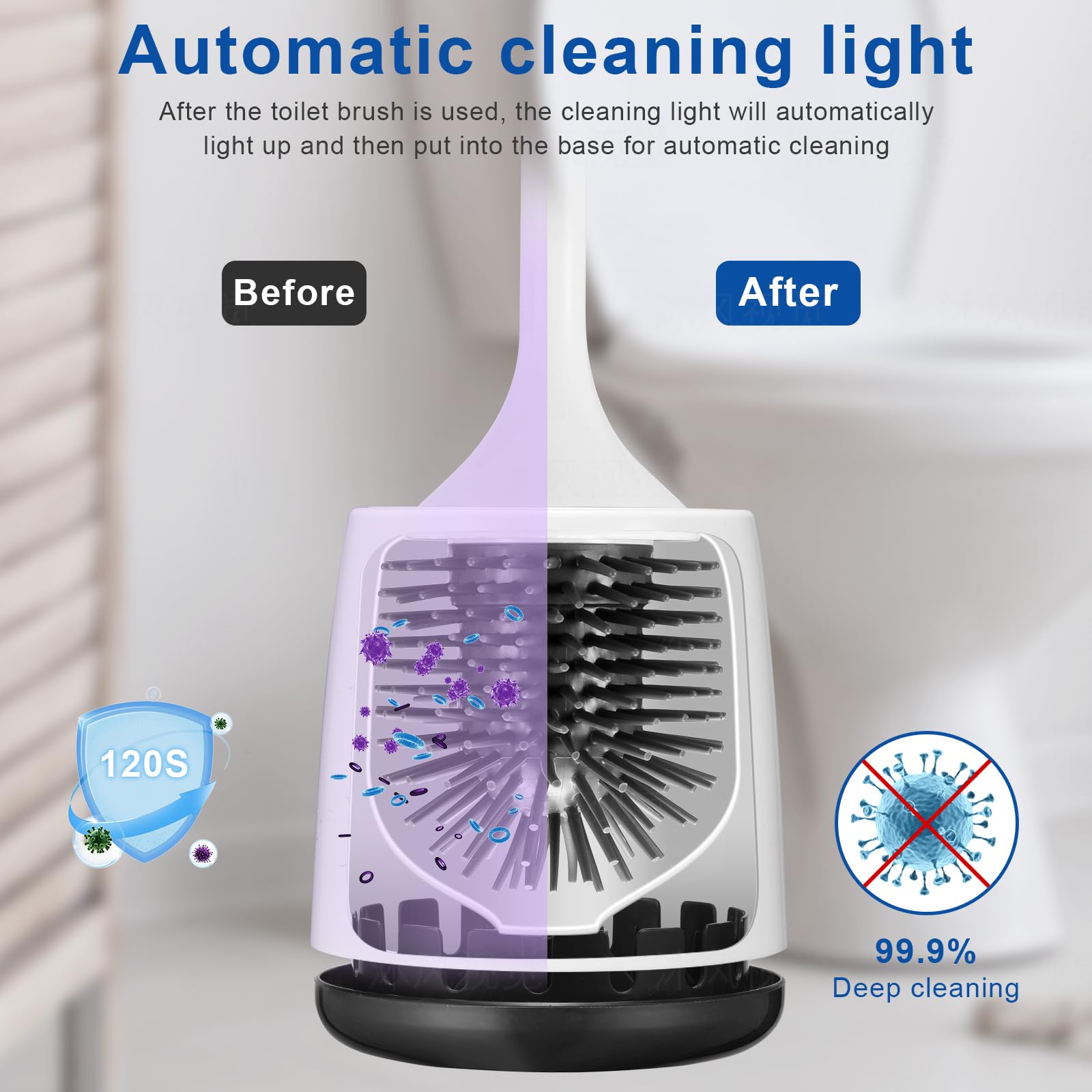 Ratolo Electric Toilet Brush,Silicone Toilet Brush,Toilet Bowl Brush and Holder Set with Ventilated Holder,Toilet Brush, Floor Standing, Wall Mounted