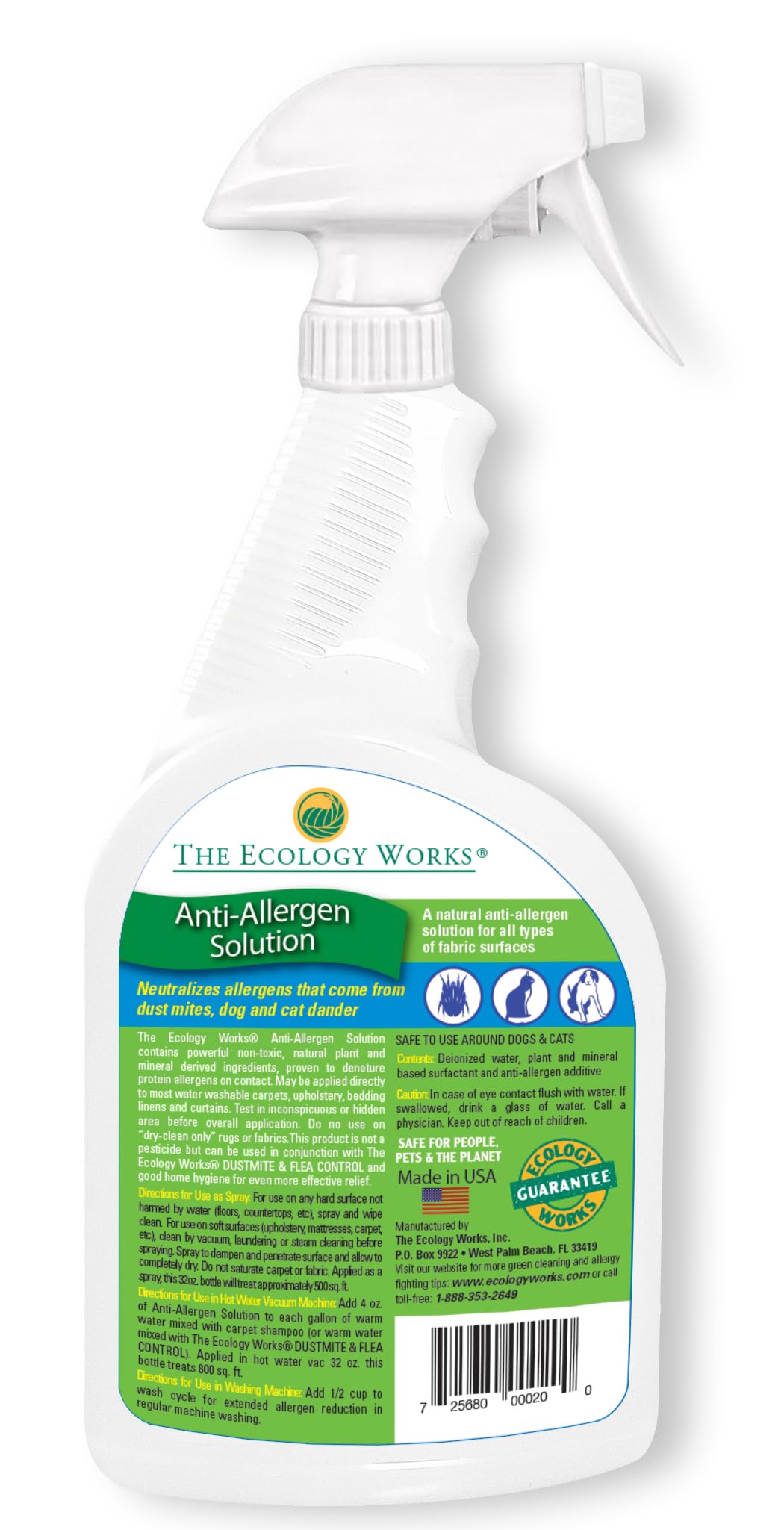 Ecology Works Anti-Allergen Solution - For Cleaning Home, Bedding, & Furniture Naturally with E book Tips