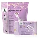 Grab Green Baby Laundry Detergent Pods and Dryer Sheets Bundle, 50 Count Pods and 80 Dryer Sheets, Dreamy Rosewood Scent, Plant and Mineral Based