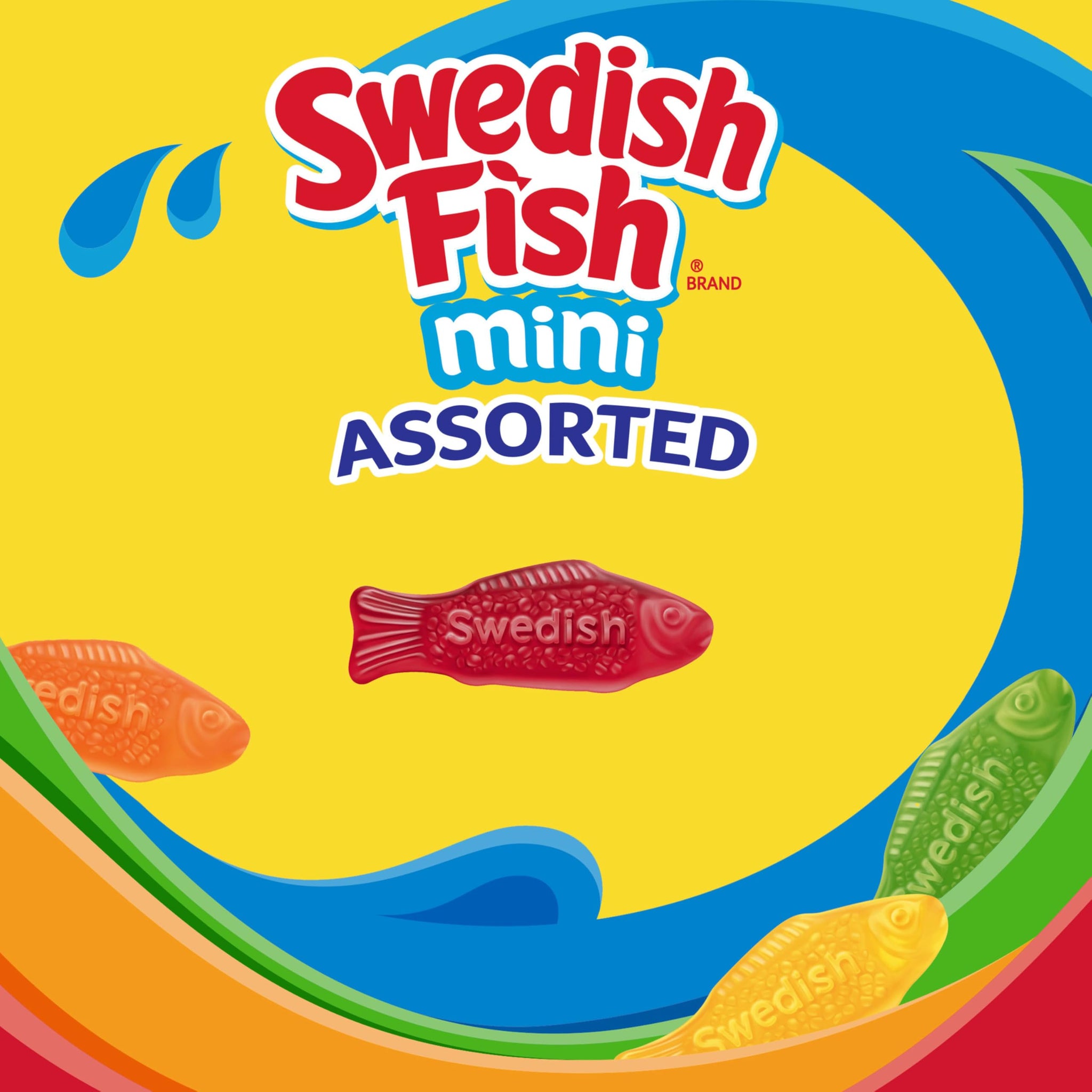 SWEDISH FISH Mini Assorted Soft & Chewy Gummy Candy, Family Size, Bulk Candy, 1.8 lb