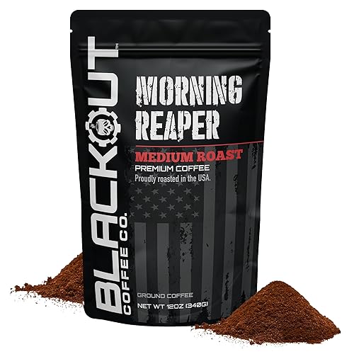 Blackout Coffee Morning Reaper Ground Coffee - Medium Roast, Bold & Strong Flavor - Freshly Roasted 12oz Bag.