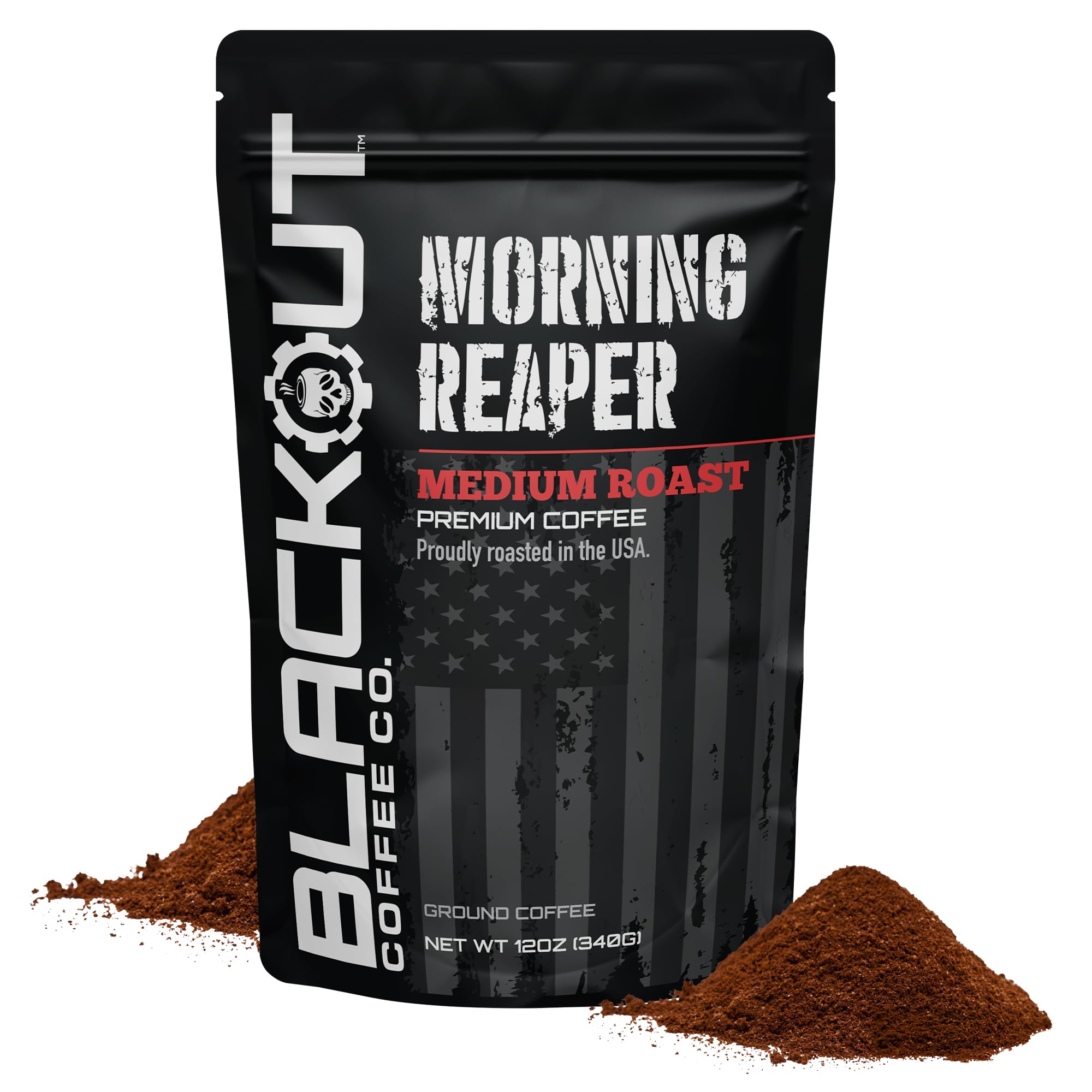 Blackout Coffee Morning Reaper Ground Coffee - Medium Roast, Bold & Strong Flavor - Freshly Roasted 12oz Bag.