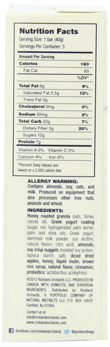 Rickland Orchards Greek Yogurt Covered Granola Bar, Apple and Honey, 1.4 Ounce Bars, 5 Count