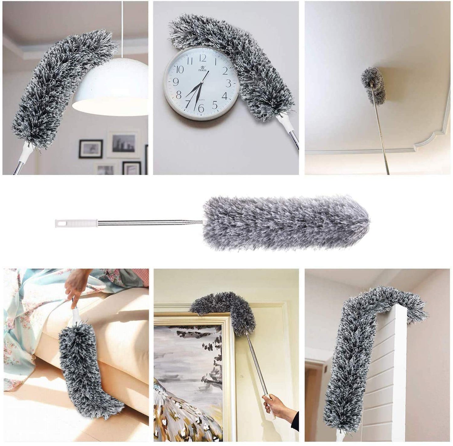 Microfiber Duster for Cleaning with Telescoping Extension Pole 100 Inch, Washable Bendable Head Duster Cleaner for Cleaning High Ceiling, Keyboard