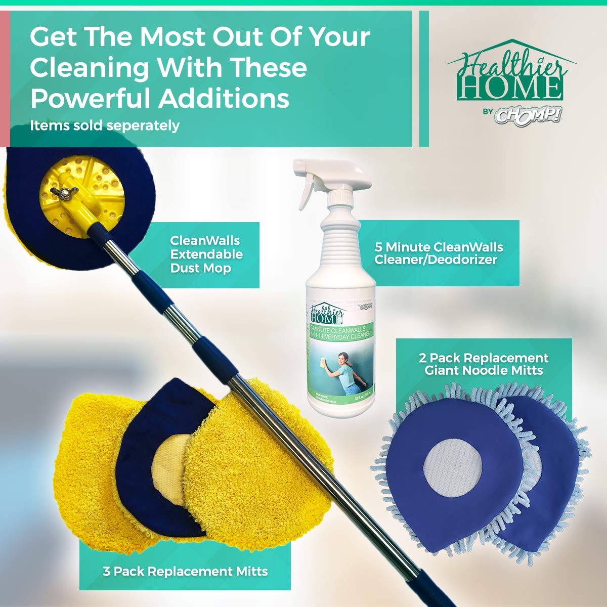 CHOMP! Painted Wall Cleaner Spray: Healthier Home 5-Minute CleanWalls 4-in-1 Multipurpose, Ceiling and Baseboard Cleaning - Dirt, Dust, Odor and Stain