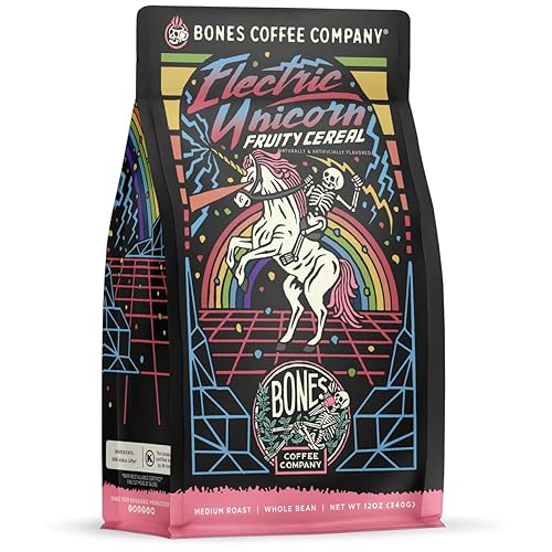 Bones Coffee Company Electric Unicorn, Fruity Cereal With Milk Flavored Coffee, Medium Roast Low Acid Arabica Beans Compatible with Auto drip