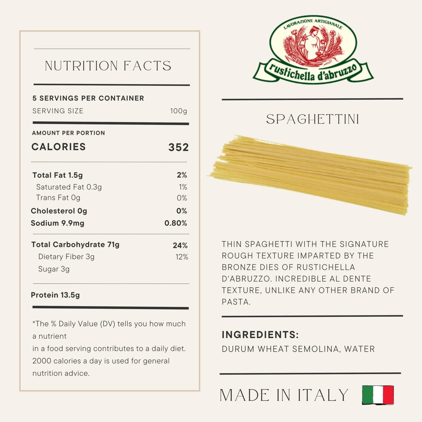 Rustichella d'Abruzzo Spaghetti - 500g Classic Italian Long Pasta with Superior Flavor & Texture - Perfect for Olive Oil Sauces, Cacio e Pepe