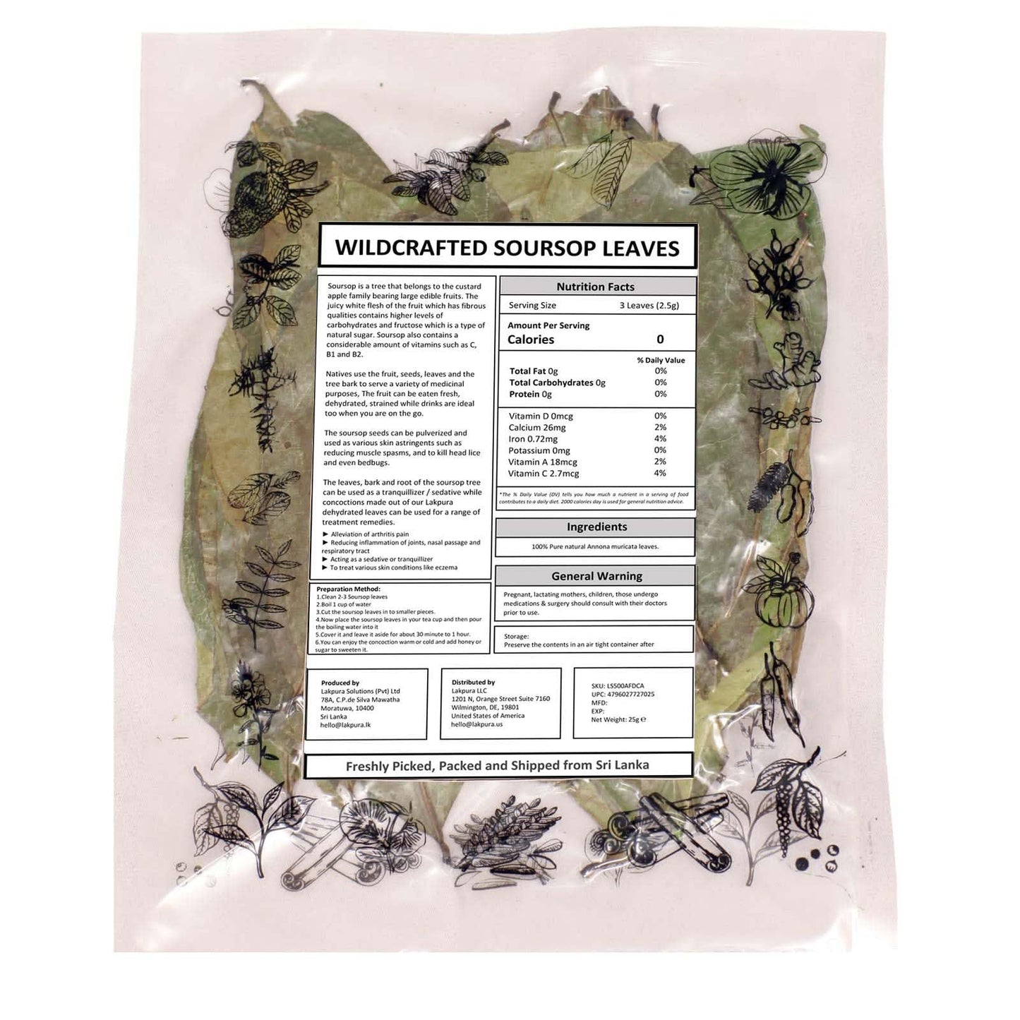 Graviola Tea Company® Wildcrafted Graviola Soursop Leaves (±25 g / ±0.8 oz) Approx. 100 Whole Leaves