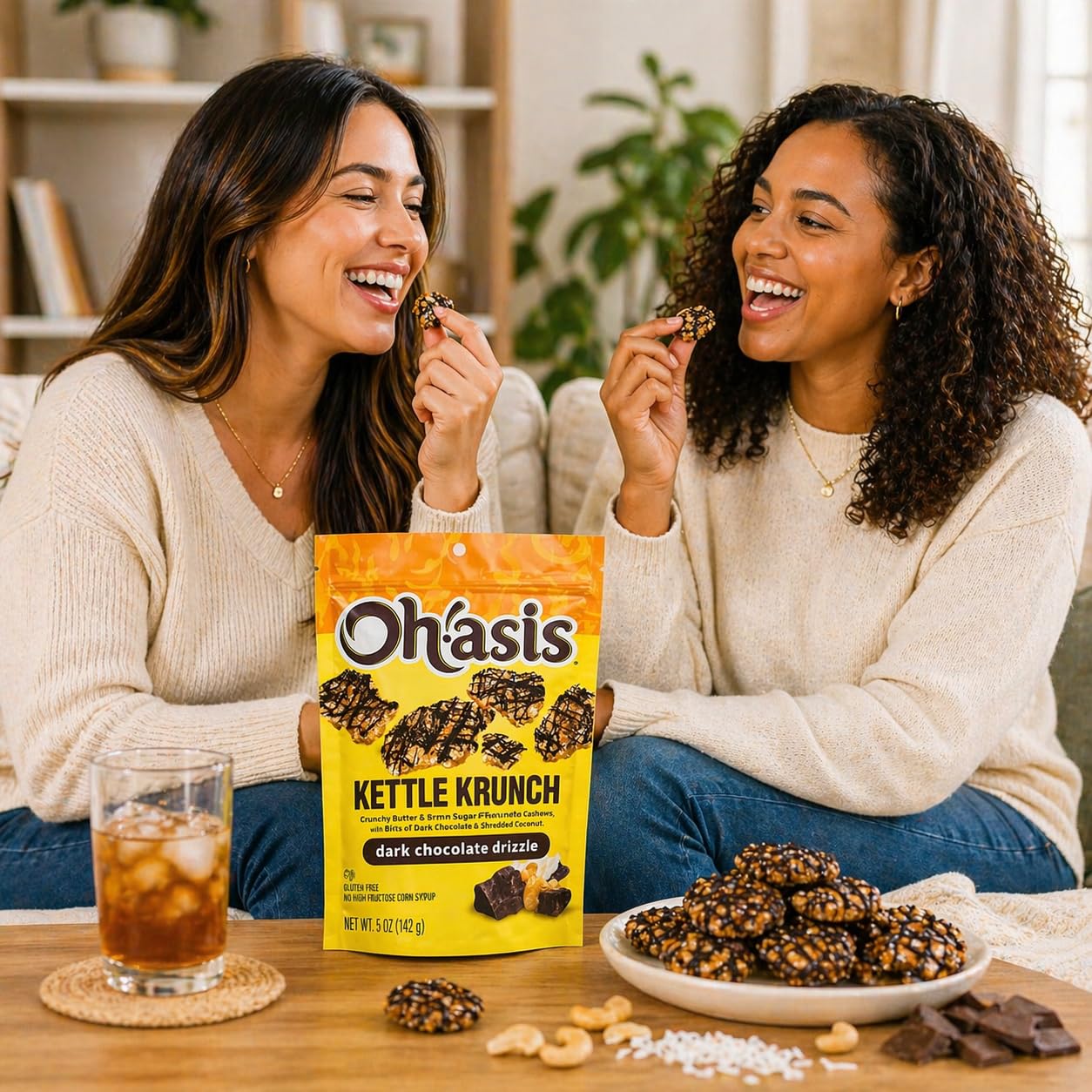 Kettle Crunch Cashew Snack Dark Chocolate Drizzle - Coconut Cashew Bites, Crunchy Brown Sugar Butter Snack, Gluten Free, No High Fructose Corn Syrup