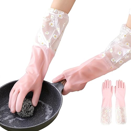 ITISMUNGO Dishwashing Cleaning Gloves Thick Waterproof Tear-Resistant Household Rubber Cleaning Gloves with Long Elastic Cuffs for Kitchen Laundry