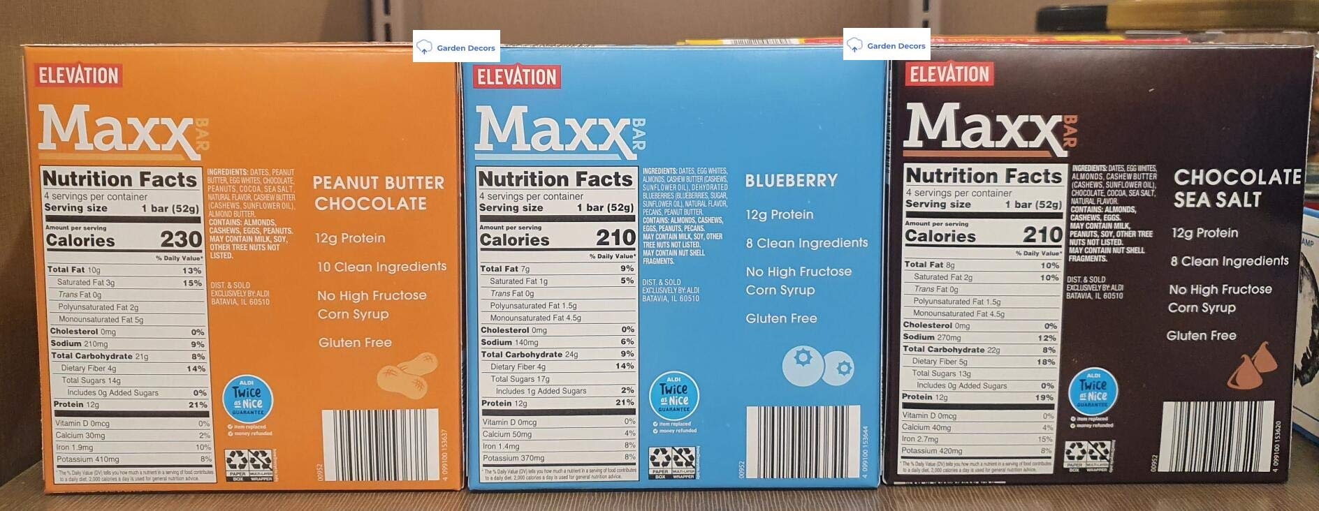 Elevation Maxx Bar Peanut Butter Chocolate, Blueberry, Chocolate Sea Salt 7.3oz 208g (3 Boxes)
