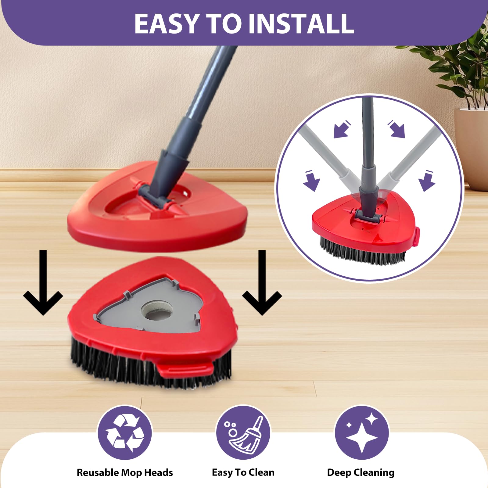 [2026 New Version] 2-Pack Oceda Scrubber Mop Heads for EasyWring 1-Tank System, Stiff-Bristle Brush Head with Built-in Scouring Pad for Deep Cleaning