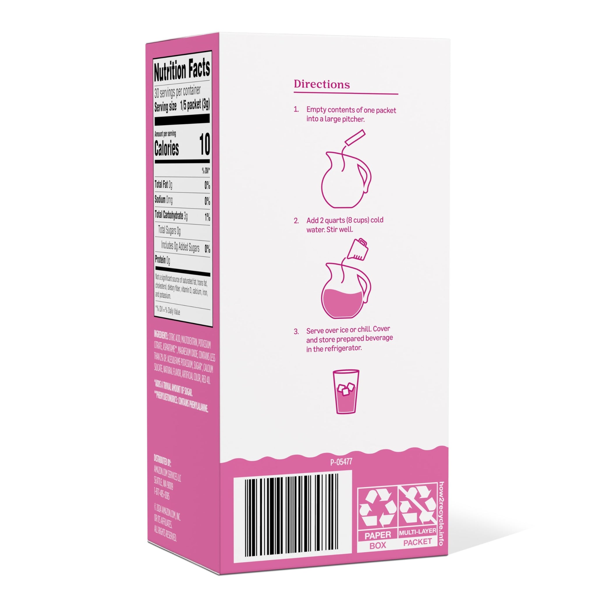 Amazon Grocery, Pink Lemonade Drink Mix Singles, 3.2 Oz, 6 Ct