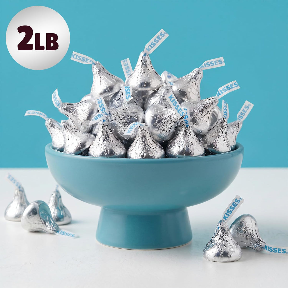 Milk Chocolate Kisses, Silver Individually Wrapped Candy, Bulk, 2 lb