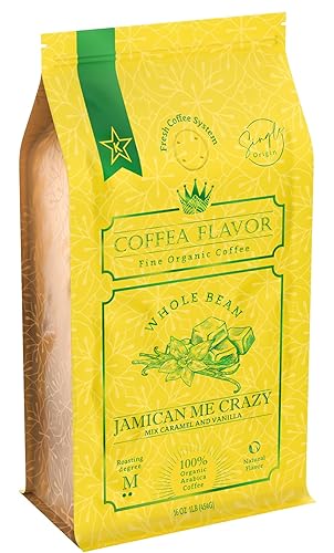 Jamaican Me Crazy Whole Bean Coffee - 100% Arabica, Single Origin, Medium Roast, Naturally Sweetened, Caramel and Vanilla Flavored - Perfect for Cold