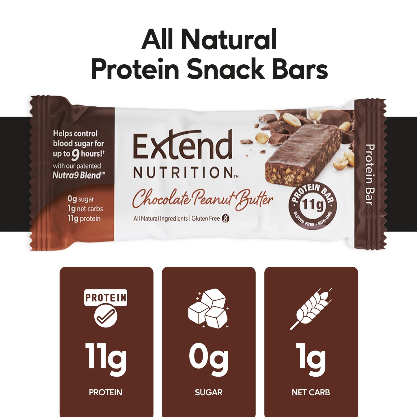 Extend Sugar Free Protein Bars, Perfect Diabetic Snacks, High Protein and Fiber, Hunger Control & Steady Energy, Low Carb, Keto Friendly (12 Count