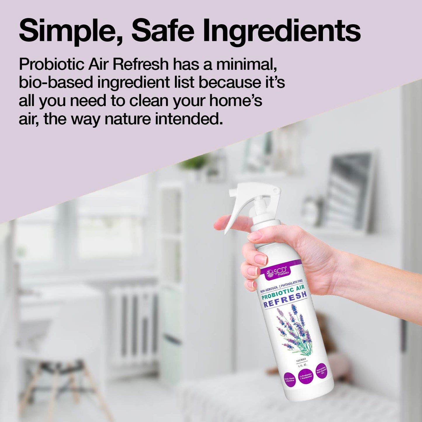 SCD Probiotics - Air Refresh Odor Eliminator Spray - Powerful Non-Aerosol Natural Odor Neutralizer - Home & Car Smell Deodorizer With Light Lavender