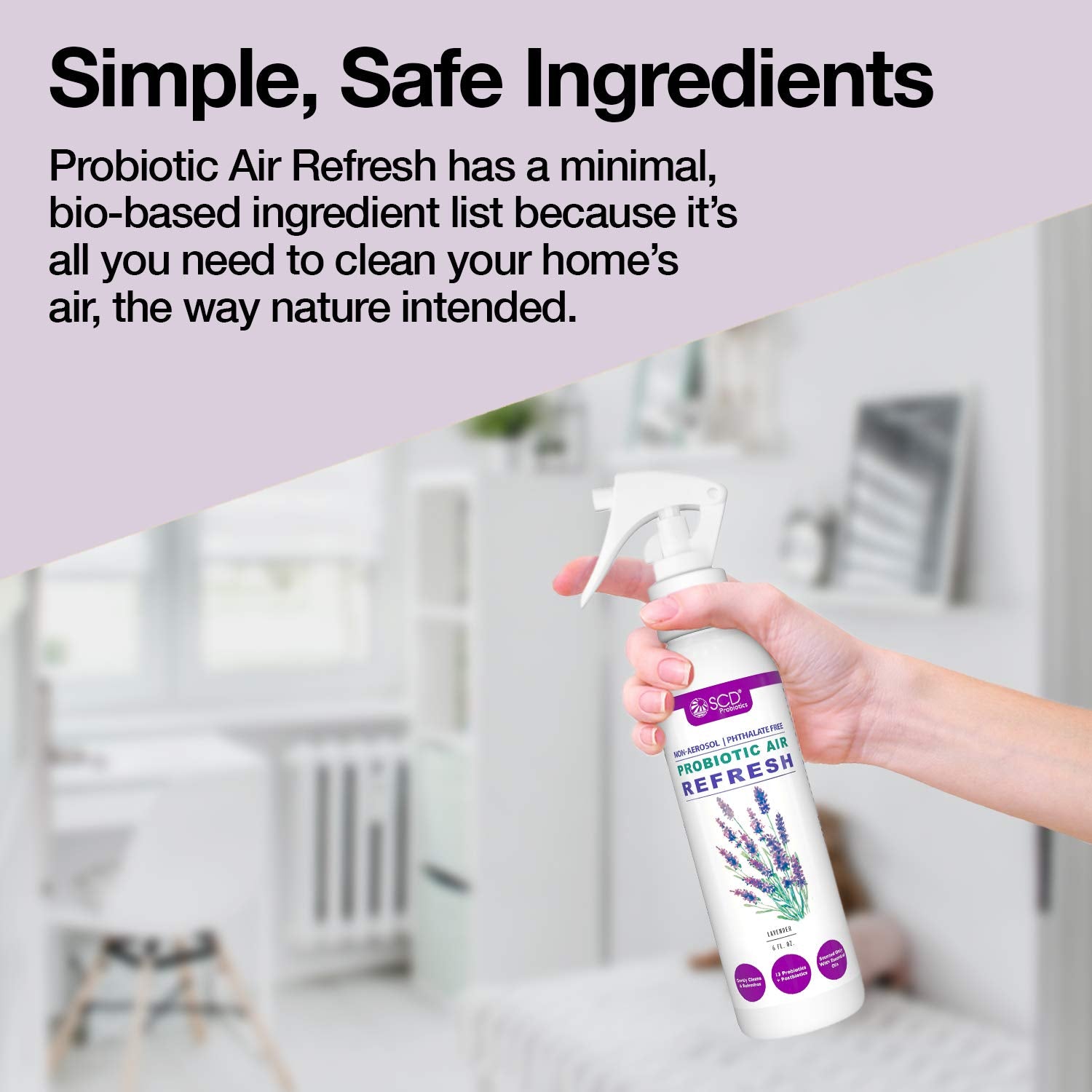 SCD Probiotics - Air Refresh Odor Eliminator Spray - Powerful Non-Aerosol Natural Odor Neutralizer - Home & Car Smell Deodorizer With Light Lavender