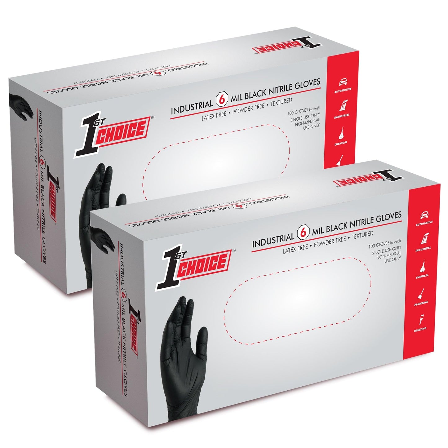 1st Choice Nitrile Gloves, Disposable, Latex-Free, Black, 6 Mil, for Mechanics, Cleaning, Automotive, X-Large, Box of 100