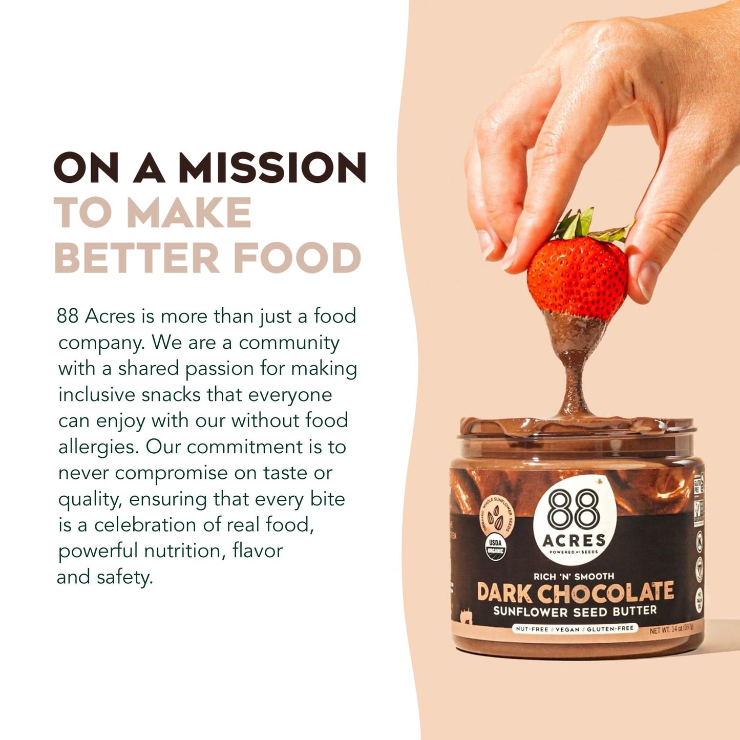 88 Acres Organic Sunflower Seed Butter, Dark Chocolate, 14 oz Jar, 2 Pack, Butter Spread with 5g Plant-Based Protein, Gluten Free, Nut Free, Vegan